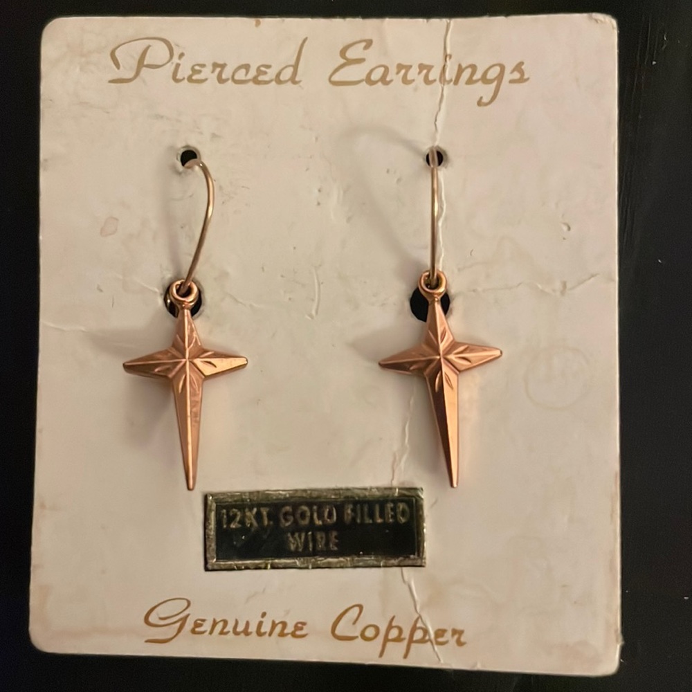 Copper cross earrings